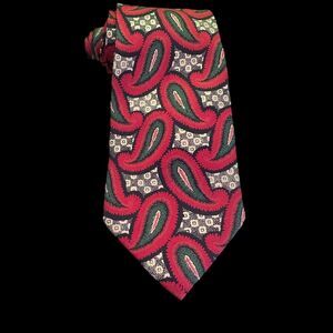 Hugo Boss Men's Necktie Tie Red/Green Paisley Design 100% Silk Made in Italy